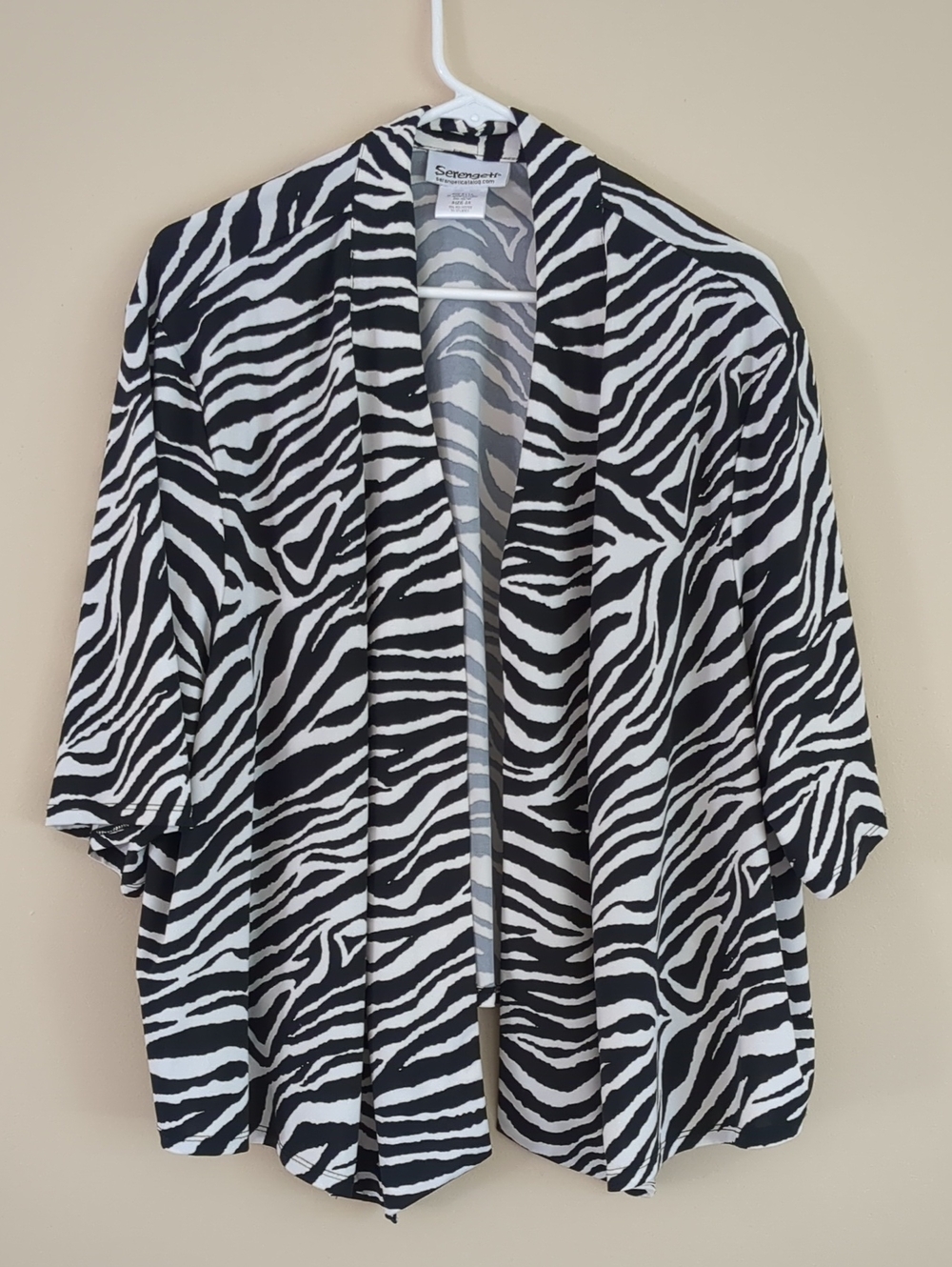 3X Serengeti Zebra Open Front Short Sleeve Jacket